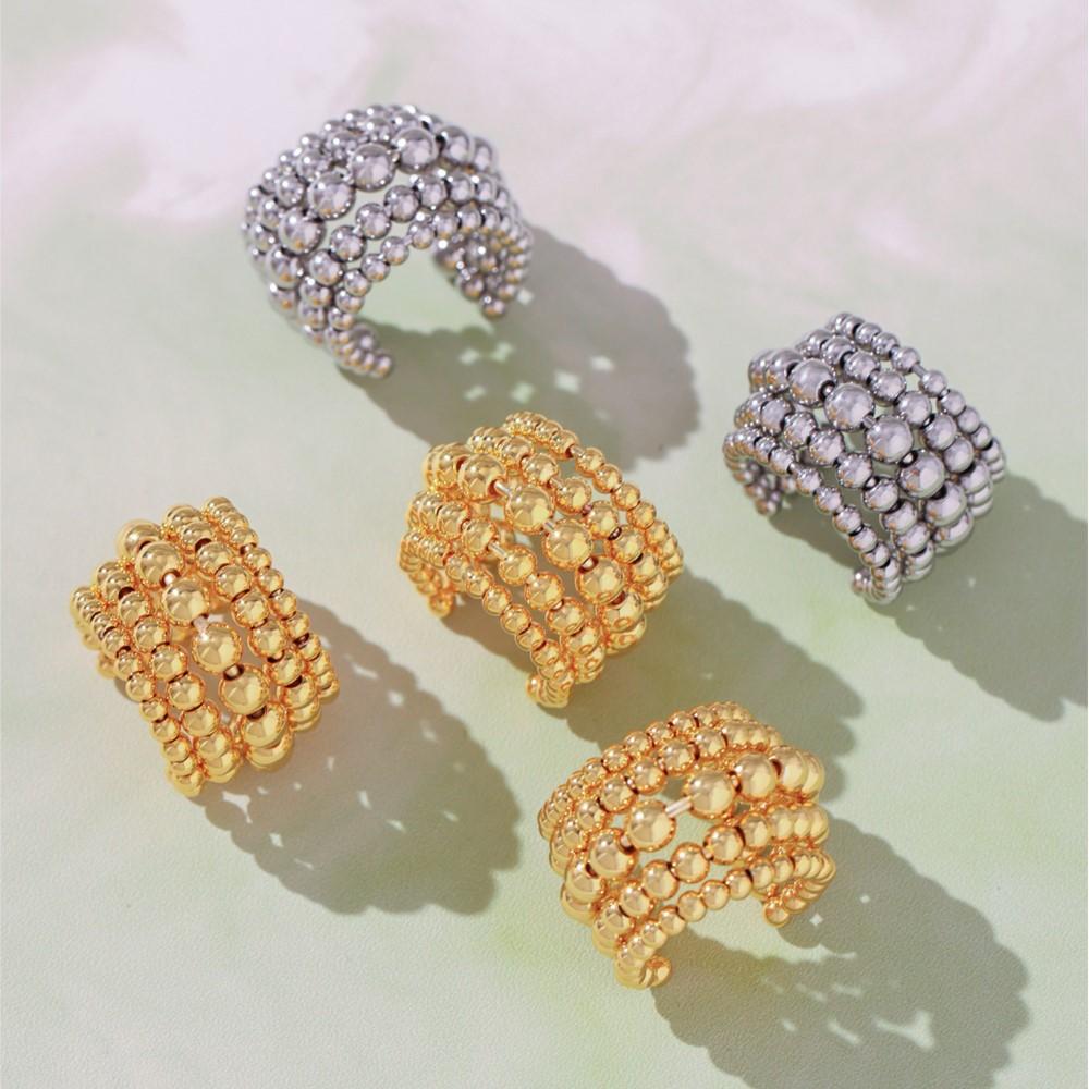 Multi Layer Beads Ring In Stainless Steel 18k Gold Plated Waterproof No Tarnish Beaded Open Rings For Women Men Couples Jewelry