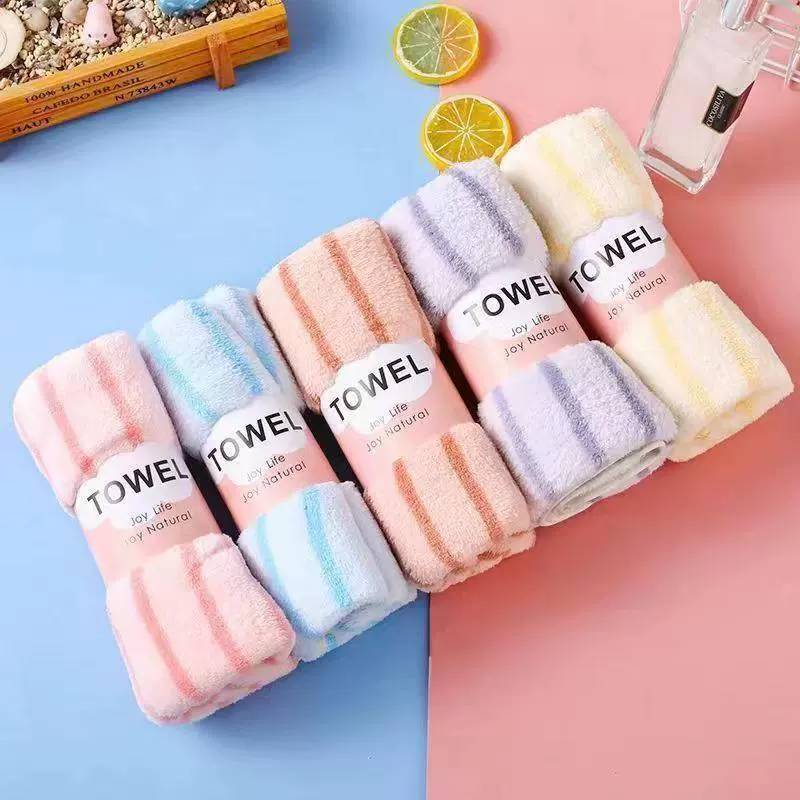 Coral Fleece Towel With Thick Absorbent Stripes For Home Use And Giftgiving