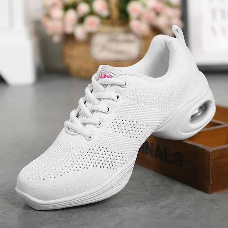 Summer Mesh Soft Sole Jazz Shoes Woman Modern Soft Outsole Dance Ladies Sneakers Breathable Lightweight Dancing Fitness Shoes