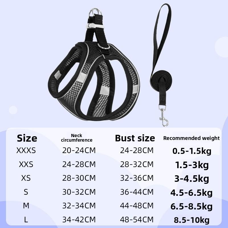 Hundeleine, Haustierbedarf für Brust und Rücken, Westenartiger Haustierbrust- und Rückenriemen, Reflektierende und atmungsaktive Katzenleine