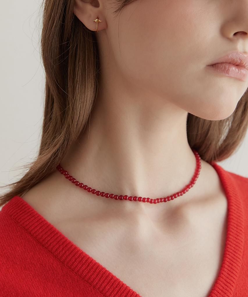 Tatiana (Silver 925) Red Jade Candy Ball Necklace Nz2143