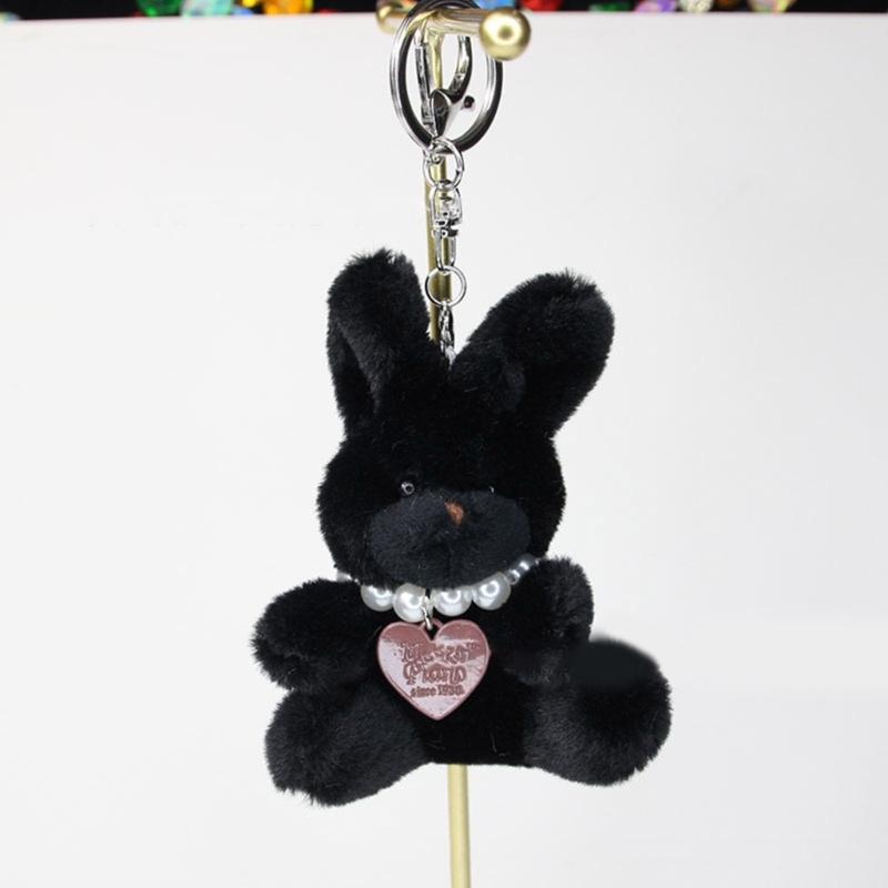 Söt Liten Kanin Nyckelring med Pärlor Pärlbeströdd Hjärta Hänge Nischad Stil Nyckelringar Väska Ryggsäck Dekoration för Flickor