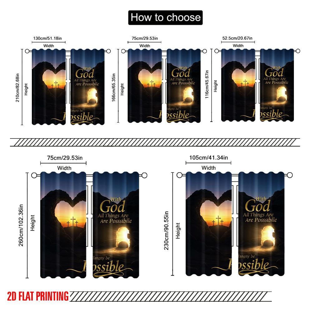 2pcs 2D Flat Printing Curtain Faith Hope Love God Fabric Without Electricity Festive Curtains for Festive Portraits and Party