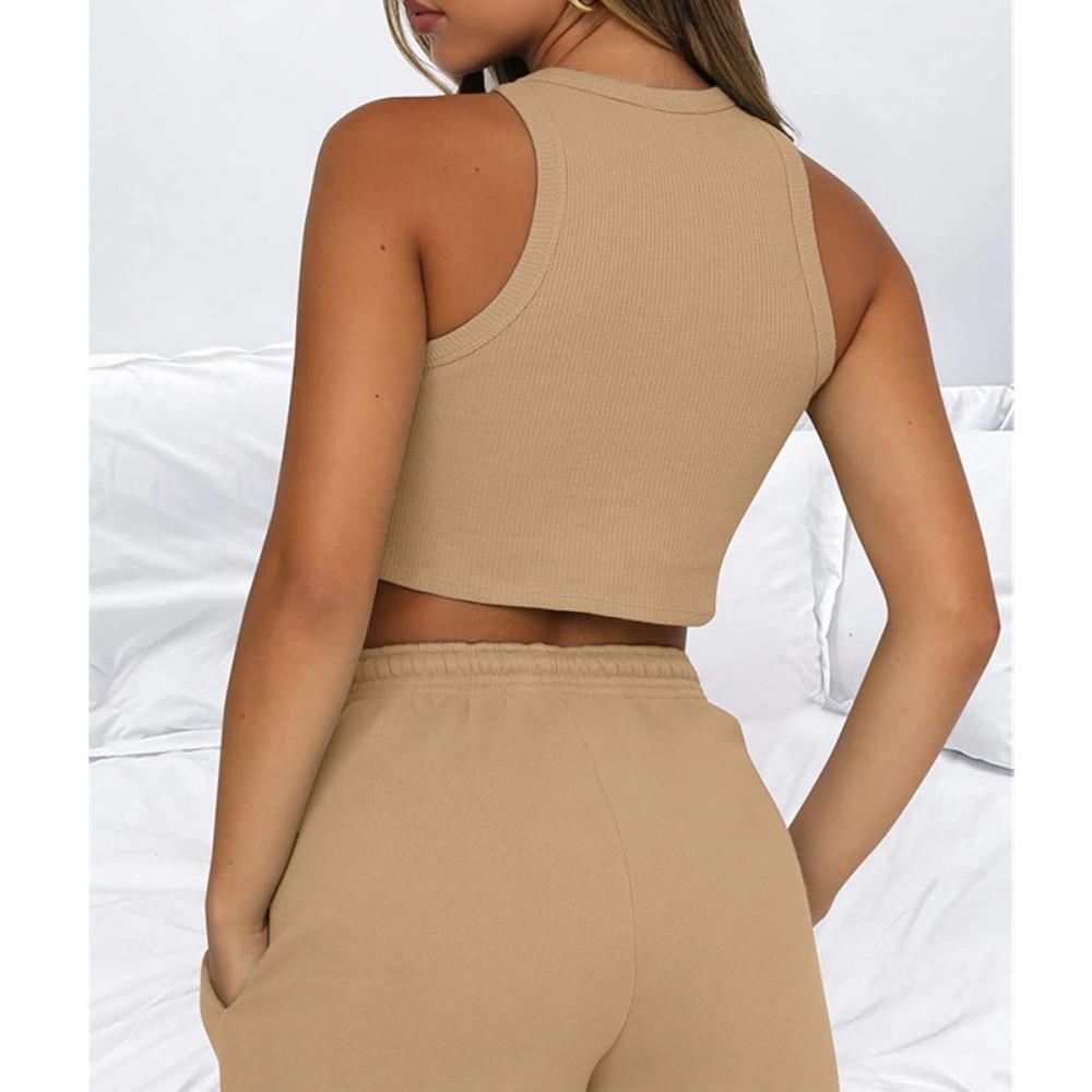 2024 Лето Новые Без Рукавов Вафельные Элегантные Женские Комплекты Однотонный Сексуальный — фото 18