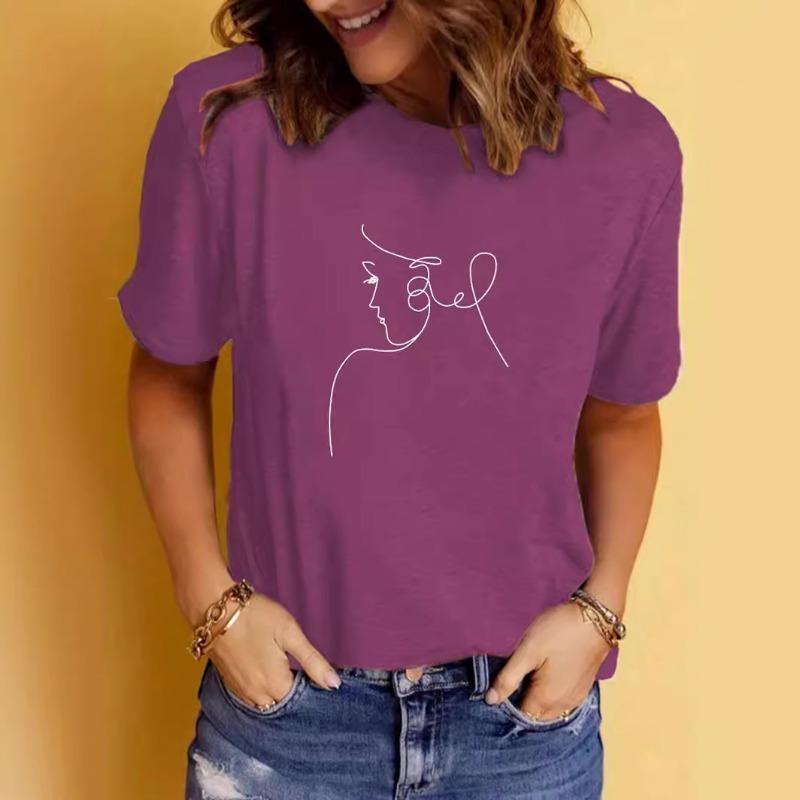 Summer Women's Clothing Character Pattern Printed Round-neck Short-sleeved T-shirt Casual and Fashionable T-shirt