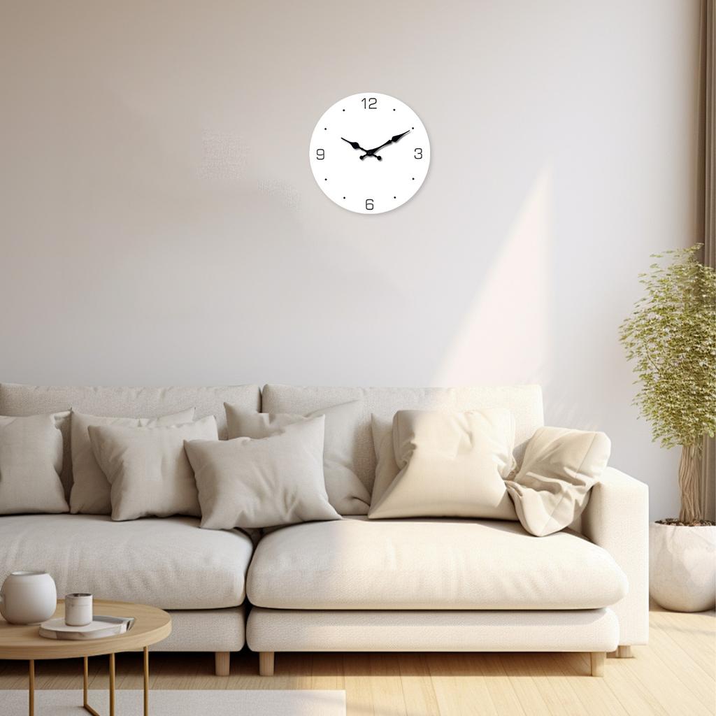 Modern Minimalist White Pattern Wooden Wall Clock for Bedroom, , Home Decoration, Silent Quartz Clock, , (No Battery)