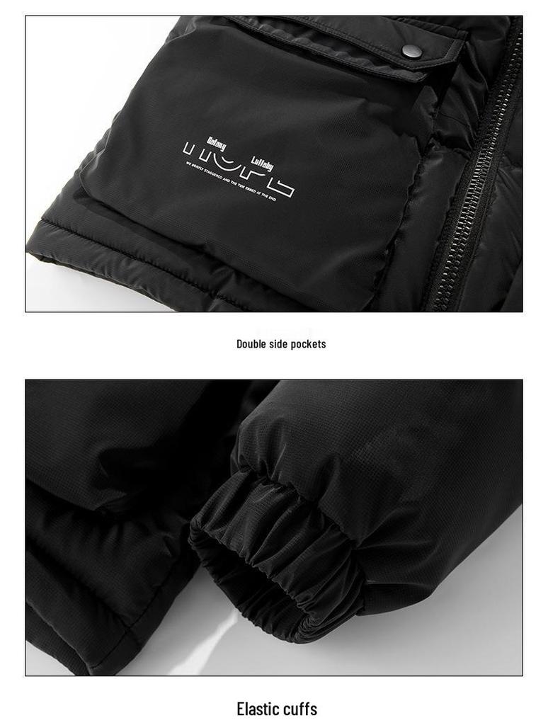 2025 Men's Winter Slim Fit Cotton Jacket with Removable Hood, Korean Style, Ribbed Trendy Design