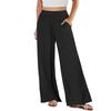 Women's Loose High-waisted Cotton And Linen Solid Color Straight-leg Flared Pocket Wide-leg Pants