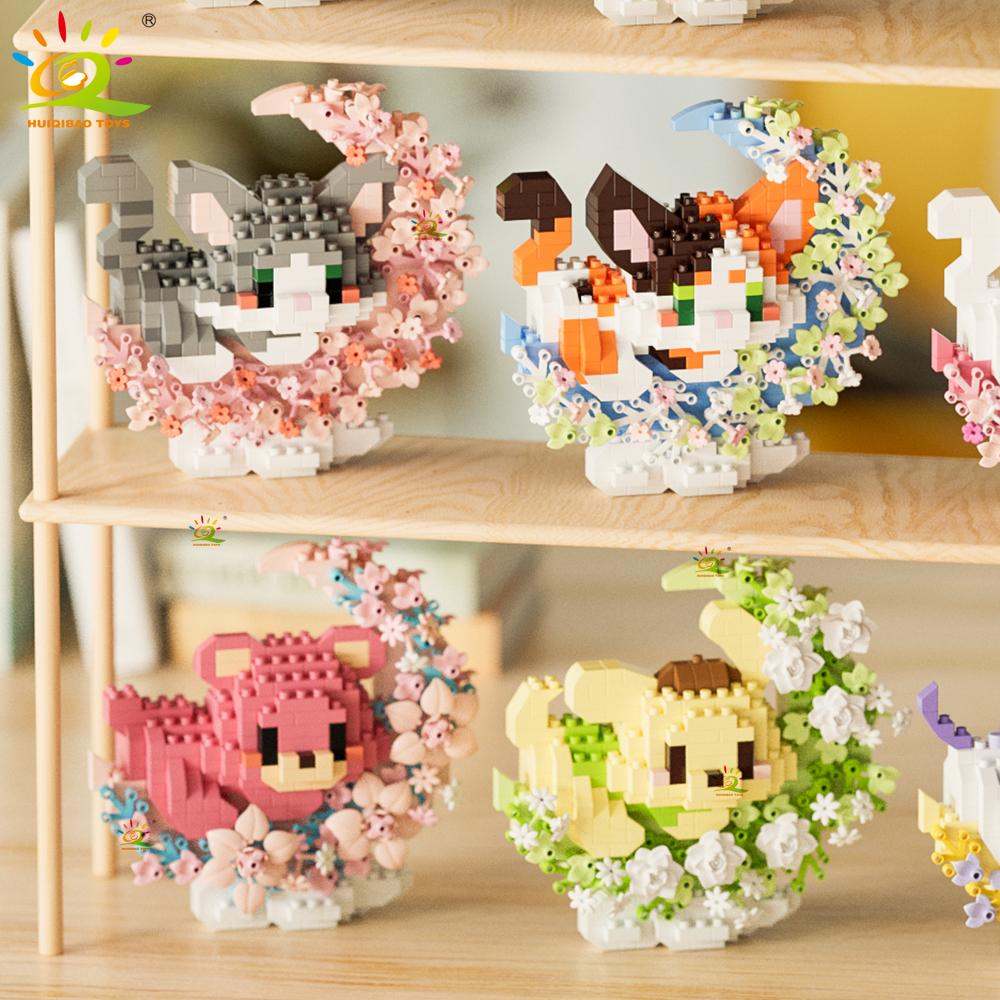 MOC Flower Animal Micro Building Block Mini 3D Diamond Model Brick DIY Construction Toy for Children Desk Decoration