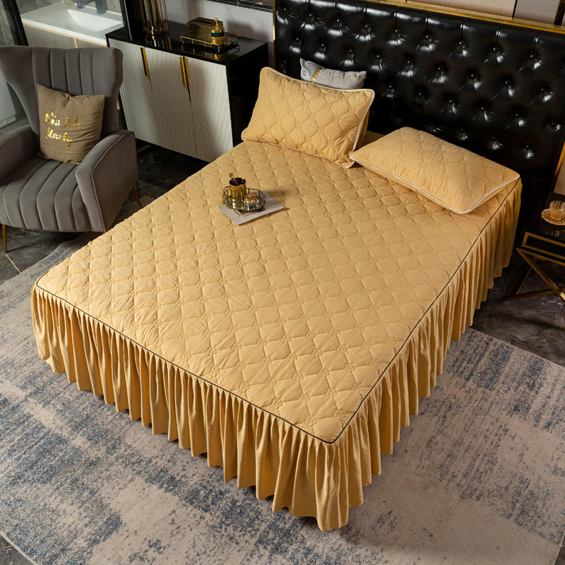 Winter Quilted Thick Bedspread Fitted Sheet Ruffles Drop Soft Bed Skirt Couple Double Mattress Pad Cover Linens 150 180x200