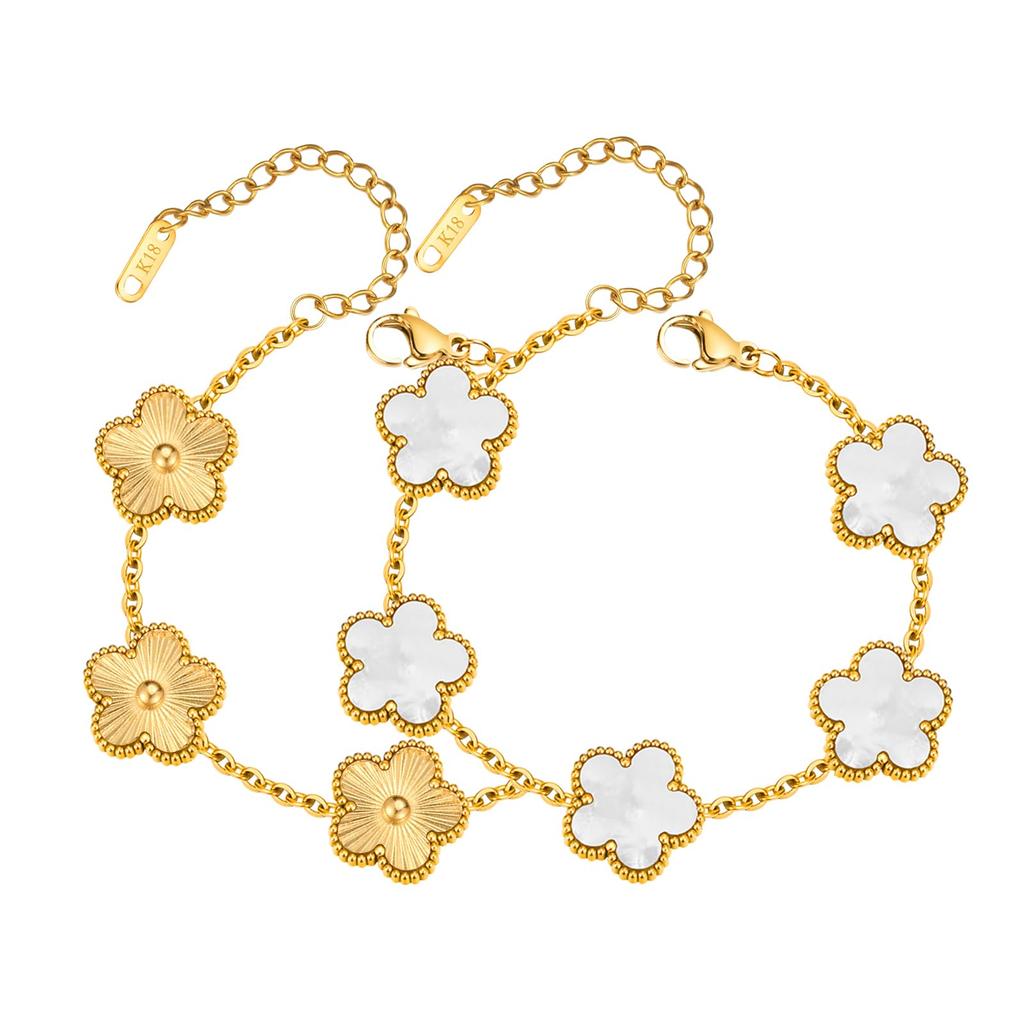 18K Gold Plated Floral Bracelets,Stainless Steel Charm Bracelet Non-Tarnish,Adjustable lucky Chain Set Trendy Gift