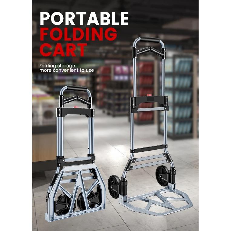 Folding Aluminum Hand Truck Dolly Cart 150KG Capacity Heavy Duty Two-Wheeled TPR Wheels Industrial Cargo Handling Storage