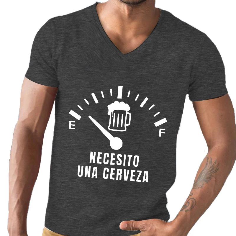 Men's Street T-shirt Necesito Una Cerveza Print Tops V-Neck Tees Summer T Shirt Tops Oversized Tee Shirt for Men Tshirt Clothing