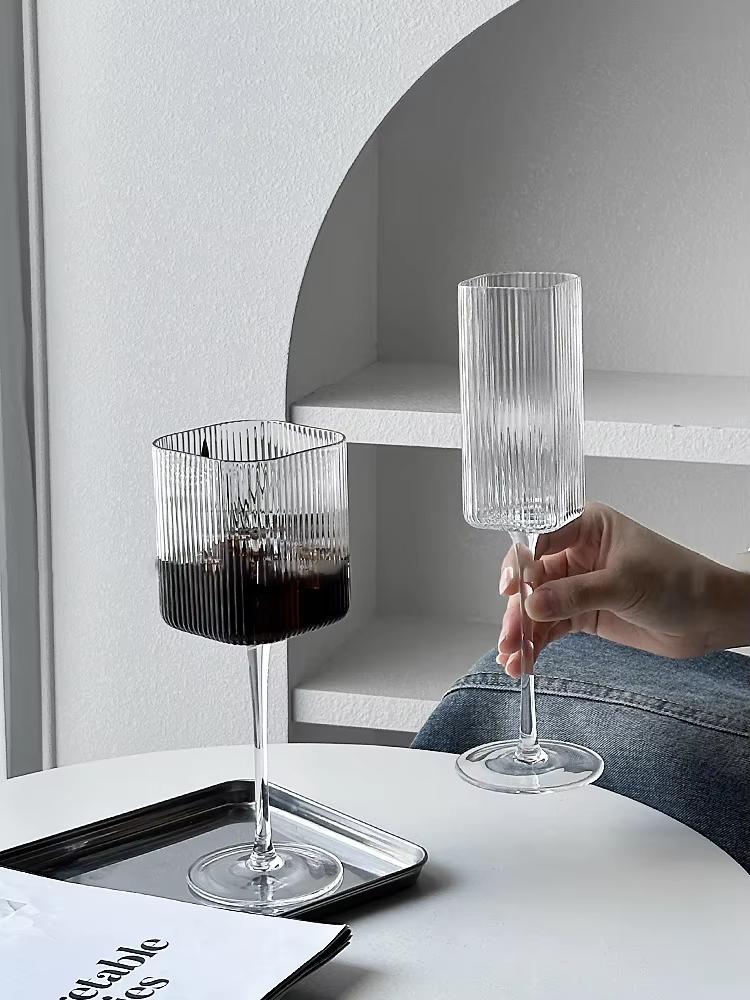 Square Vertical Stripe Leadless Glass Champagne Goblet Red Wine & Cocktail Liqueur Glass for Household Parties And Bars