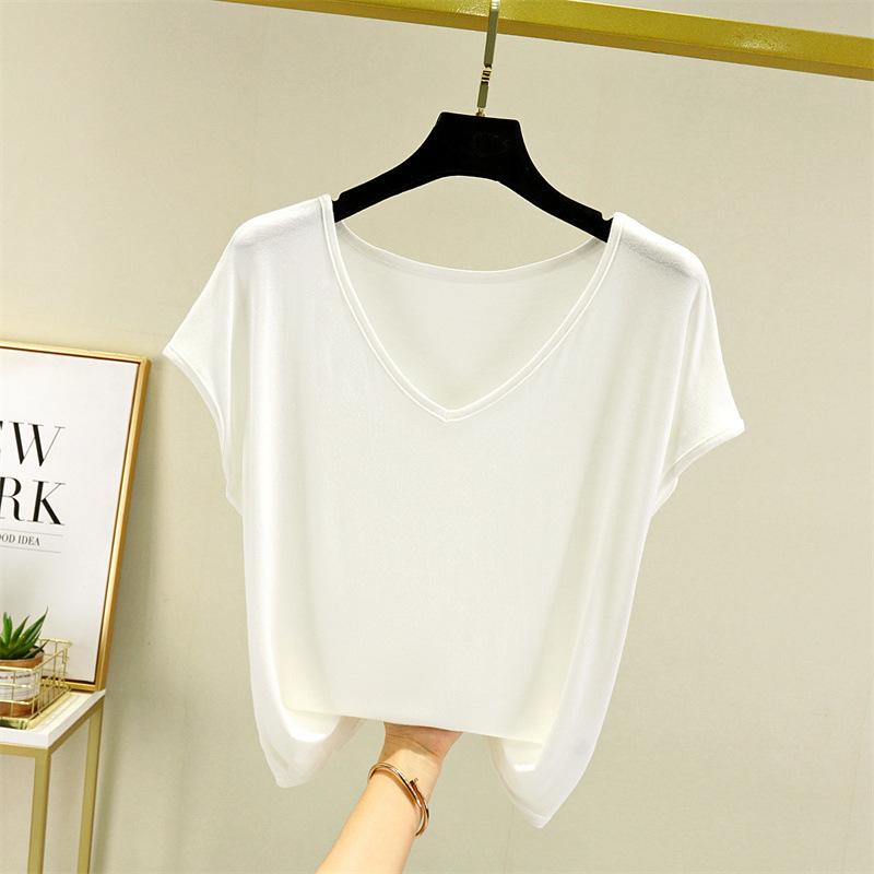 Women's Summer Solid Color Basic V-neck Sleeveless T-shirt Loose T-shirt Indoor and Outdoor Casual T-shirt
