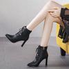 High heeled short boots for women 2026 new style autumn and winter lace up pointed boots with side zipper thick heel short boots
