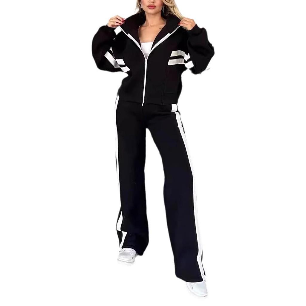 2024 Y2K Striped Zipper Jacket & Casual Sportswear Set for Women