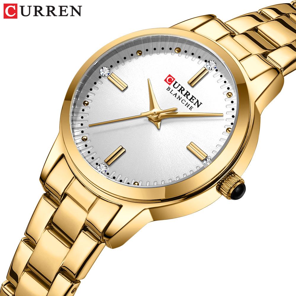 CURREN 9094 Women's Quartz Watch, Small Dial, Steel Band, Rhinestone Inlaid, Korean Fashion Style.