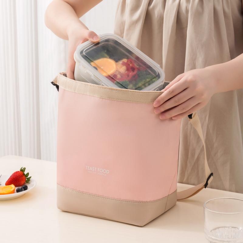 Portable Lunch Bag with Buckle Durable Insulated Lunch Box Tote Cooler Handbag Thermal Bento Pouch Food Carrier Shoulder Bags