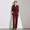 Burgundy Women's Long-Sleeved Suit Set: Elegant One-Button Formal Wear for Office, Luxury Style for Spring and Autumn