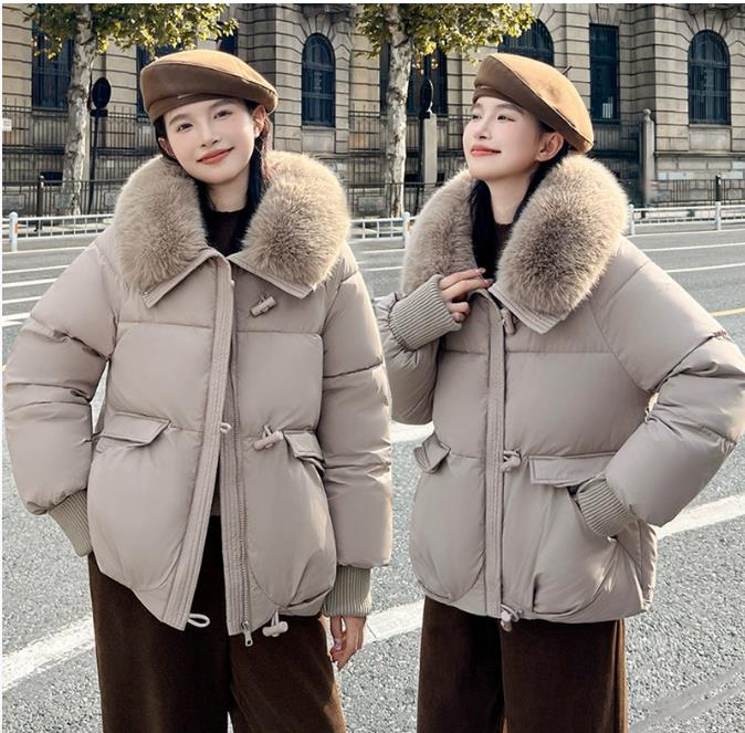 

Зимнее женское теплое пальто с толстым меховым воротником, короткая куртка из хлопка, свободная верхняя одежда, однотонные повседневные женские парки, пальто XXL хаки