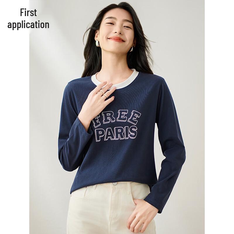 Women s Pure Cotton Letter Print Long Sleeve T-Shirt S