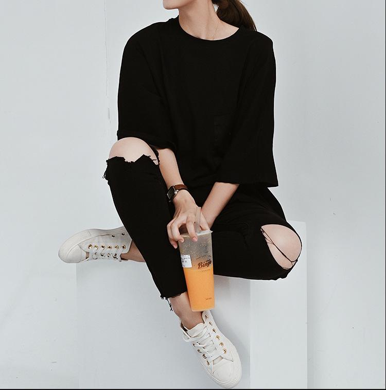 

MEIYANG Женский летний топ свободного кроя 3-х цветов с 3D рукавом пятью четвертями и большим карманом One Size чёрный