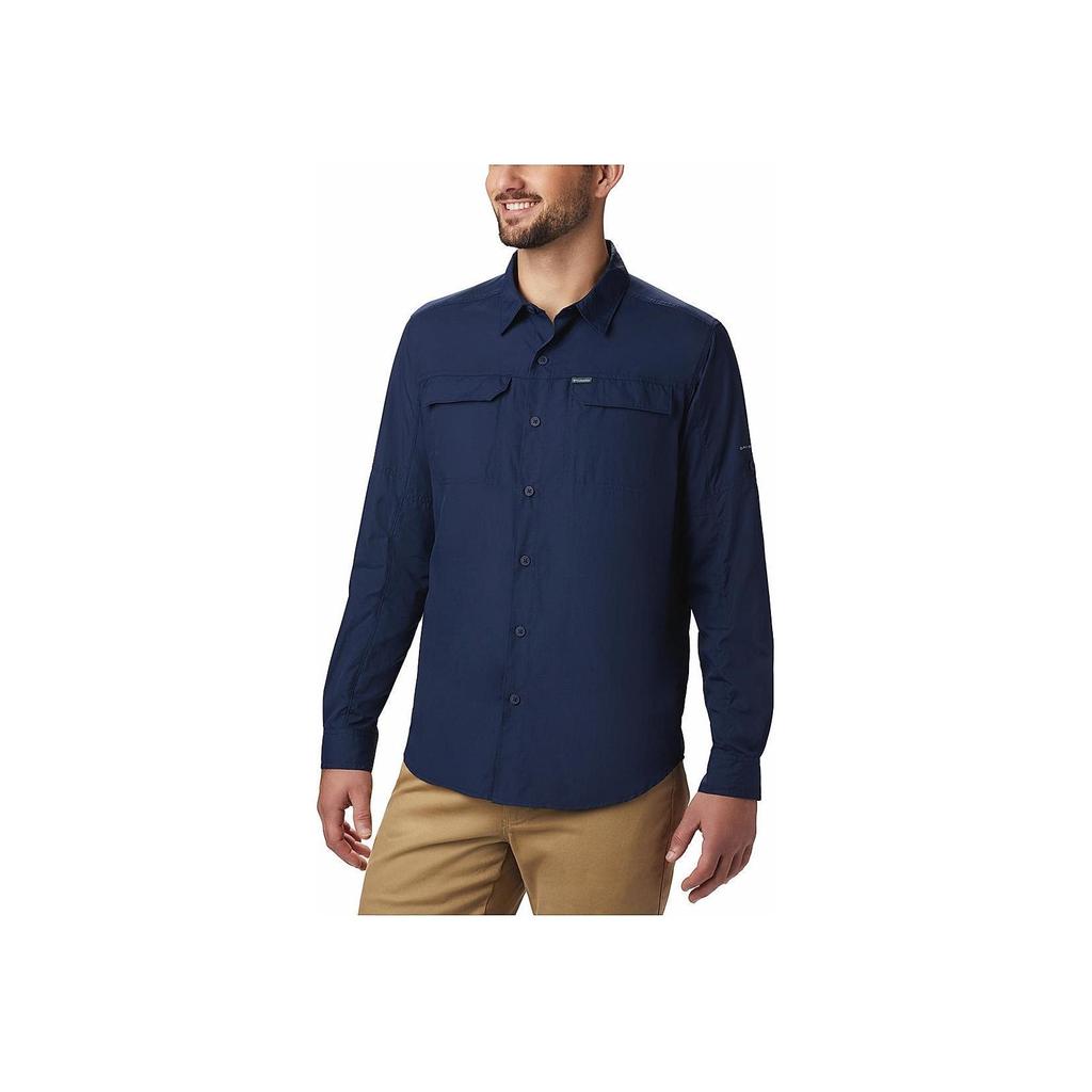 Columbia Solid Color Outdoor Sun Protection UV Resistant Casual Sports Lightweight Quick-Dry Breathable Long Sleeve Shirt Men Shirts Blue AE0651-464