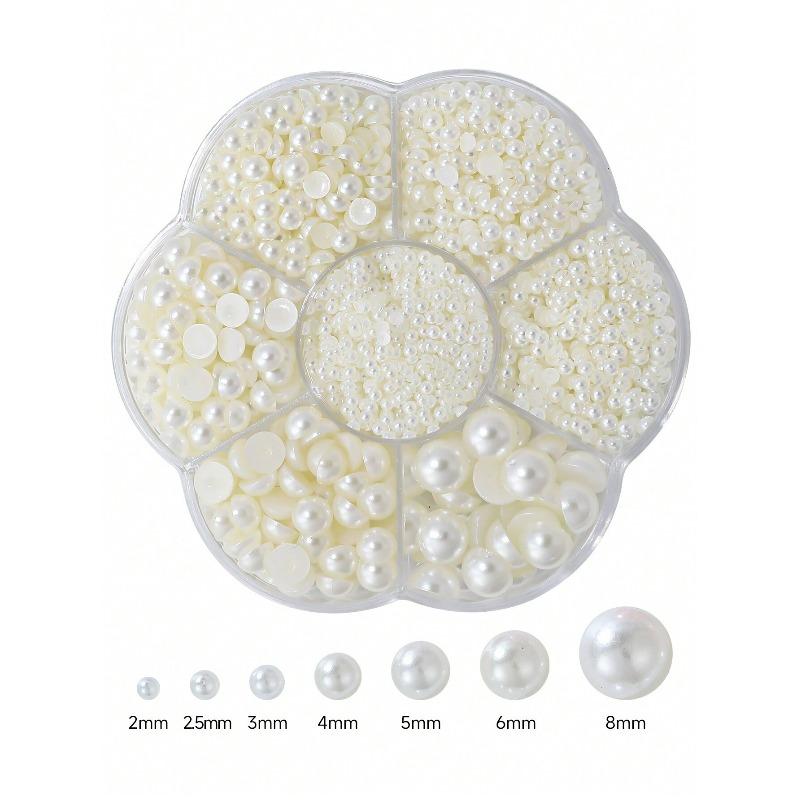 2000Pcs/Box Faux Pearl Nail Art Decoration Half Round Beads Nail Diy Jewelry Different Sizes Nail Charms Nail Art Supplies