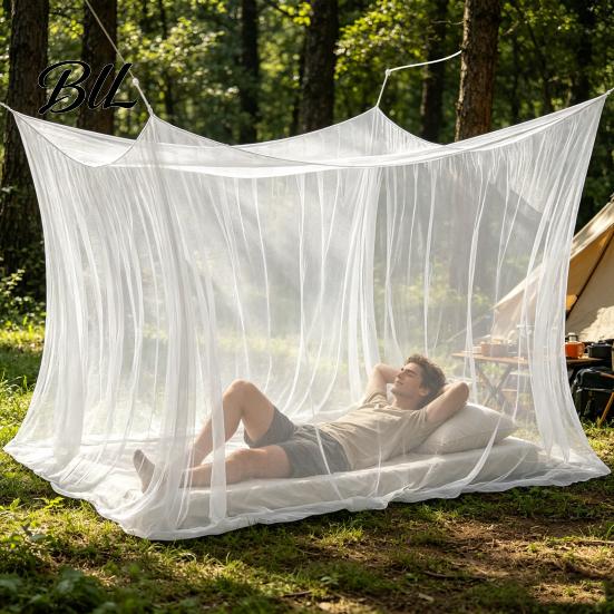 Strap Design Mosquito Net 4 Corners for Bed Outdoor Netting Insect Screen Canopy Rectangular Drapes Mesh Home Camping Travel Four-corner