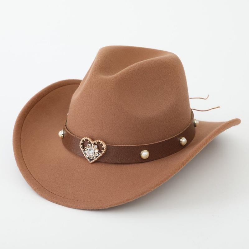 Cappello da Cowboy, Cappello Etnico in Stile Tibetano, Best-seller Transfrontaliero, Cappello Jazz, Ala Arrotolata, Cappello di Feltro, Fibbia con Borchie
