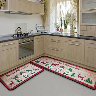 1/2Pcs Christmas Holiday Kitchen Floor Mat Home Decor Bedroom Balcony Long Carpet Festive Atmosphere Welcome Door Mat