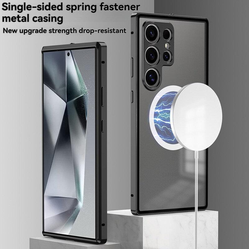 Magnetic Case for Samsung Galaxy S25 Ultra S24 S23 Plus S25+ S24+ Magsafe Metal Spring Aluminium Alloy Lens Protection Matte Back Phone Bumpers