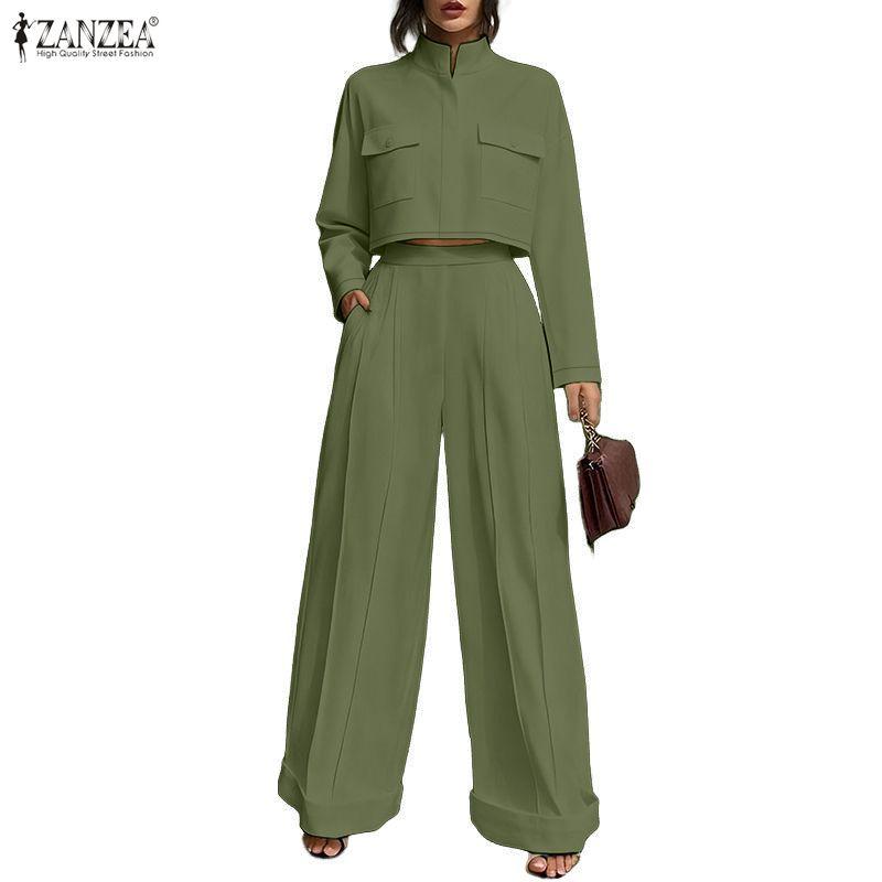 ZANZEA Lässiges zweiteiliges Anzug-Set für Damen mit langärmeliger Bluse und Hose