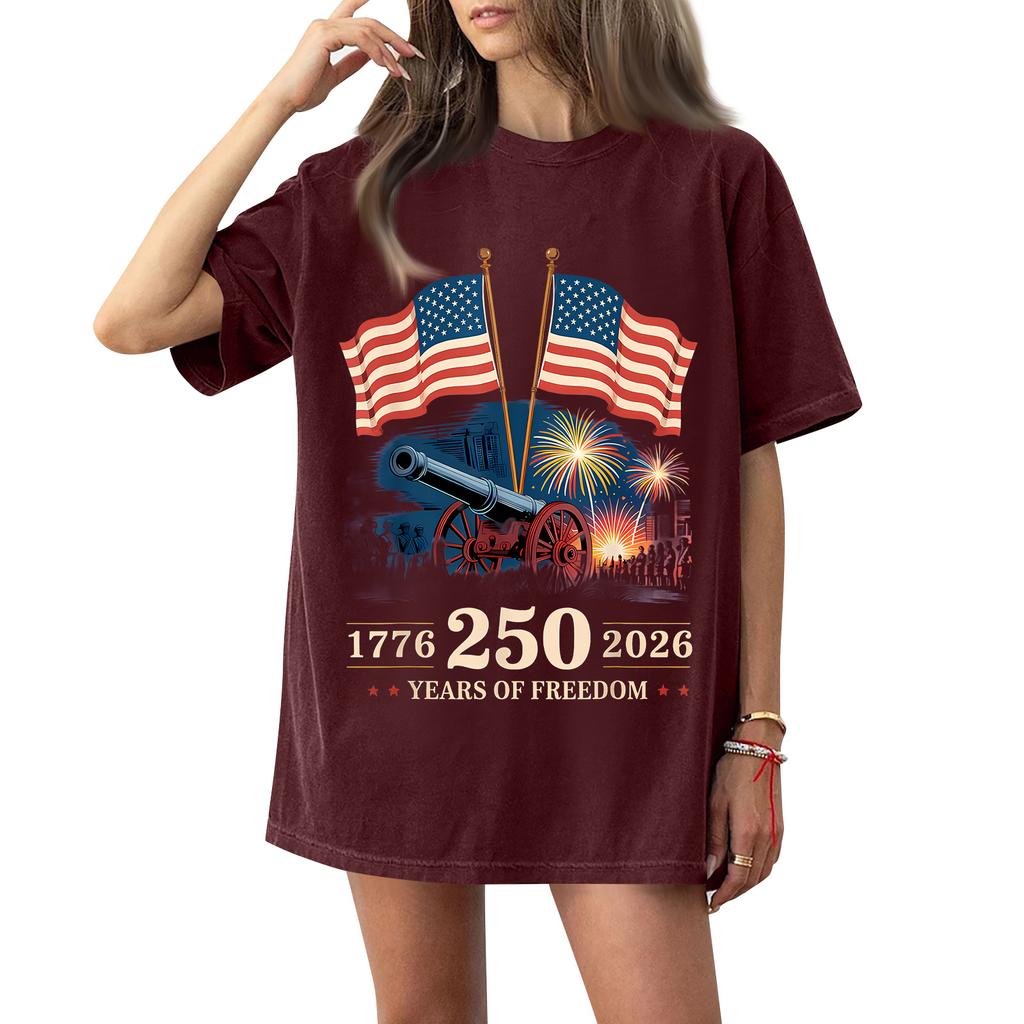 Women's Fashionable Casual Short-Sleeve Round Neck Printed T-Shirt For The 250th Anniversary Of The Founding Of The United States
