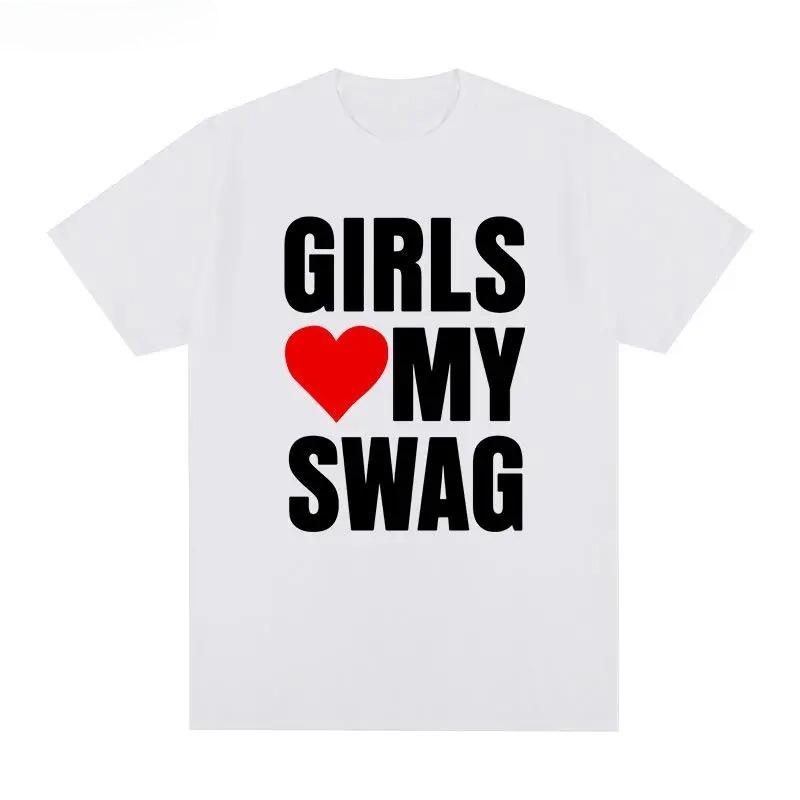 

Футболка с коротким рукавом «2025 Girls Love My Swag» в американском стиле, забавная, с надписями и граффити, повседневная, для мужчин и женщин, пар, больших размеров. S
