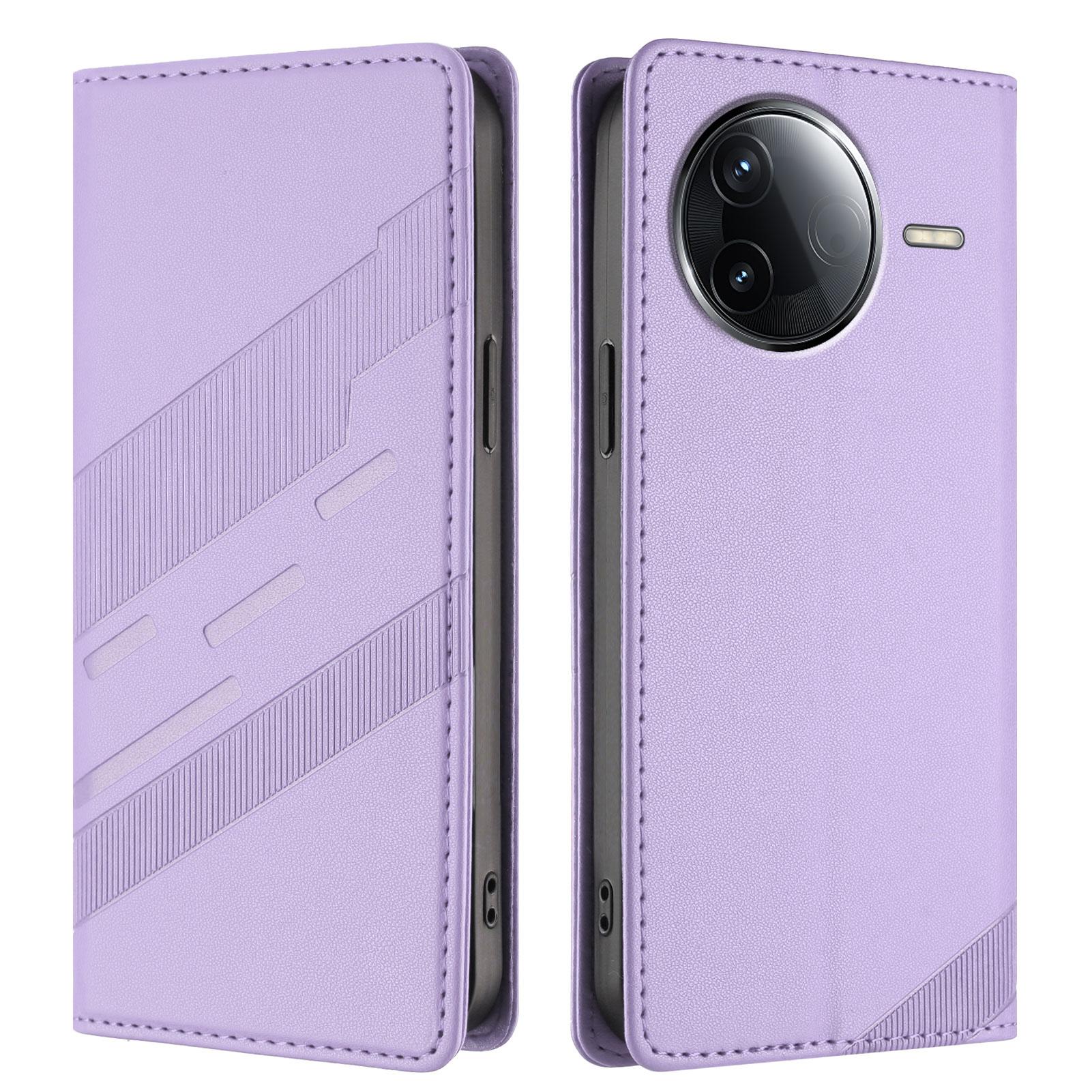 

For Xiaomi Redmi K80 5G Phone Cases Punk Style Imprinted Wallet Stand Leather Cover Light Purple