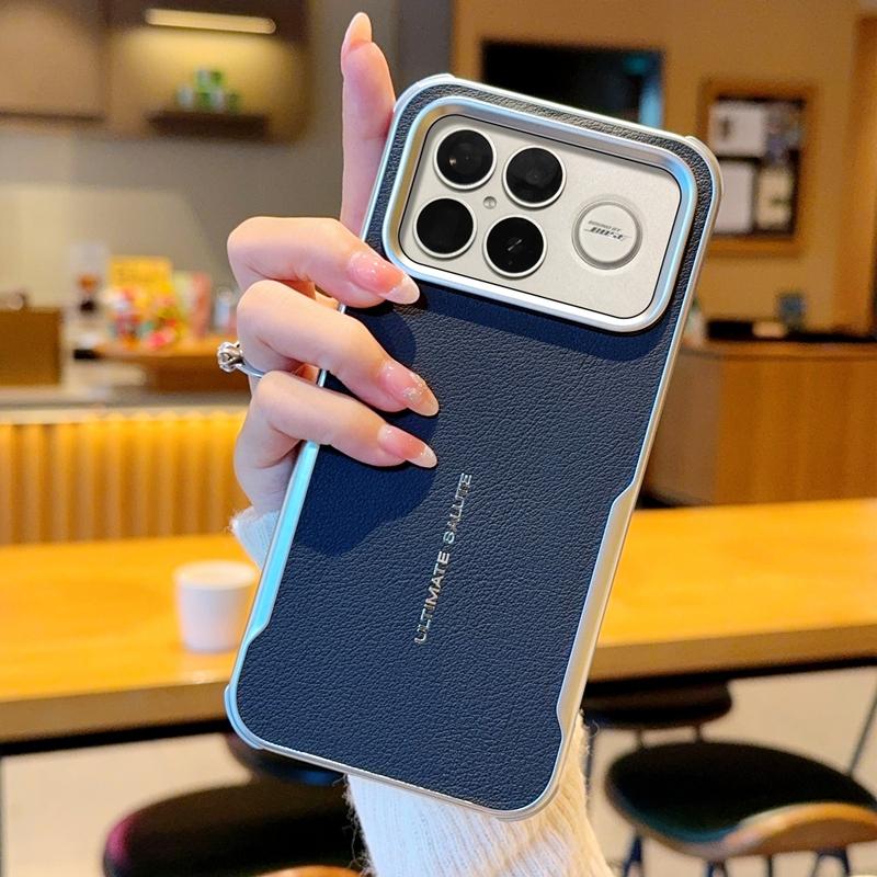 Business Texture PC Glossy Edge Splicing Leather Case For Xiaomi Poco F8 F7 Pro Ultra Metal Lens Frame Shockproof Protect Cover