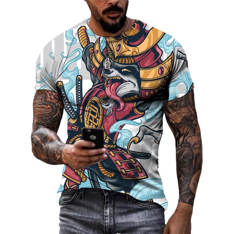 Summer Fashion Japanese Samurai Cool T Shirt Men Trend Casual Printed Streetwear O-neck Short Sleeve Quick-drying T-shirt