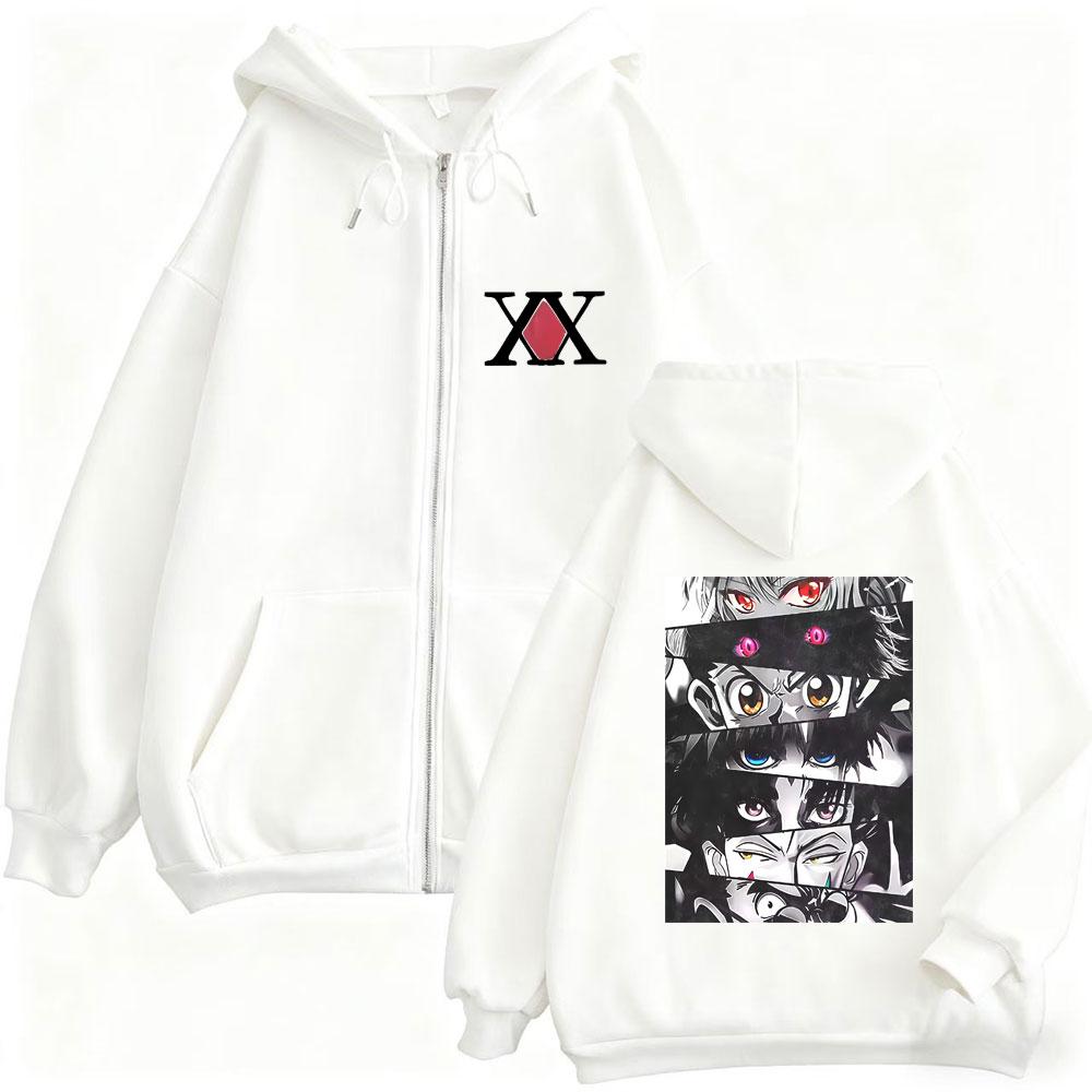 Felpa con cappuccio e zip Grafica Occhi Anime Uomo Donna Moda Manga Oversize Giacca con zip Unisex Casual Vintage