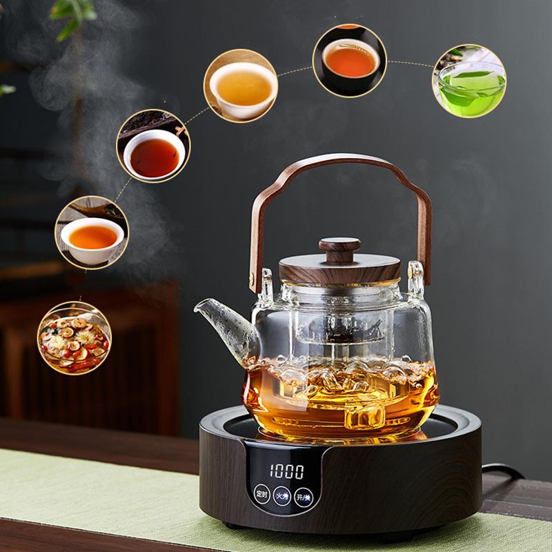 Wooden Handle Glass Teapot with Infuser Gray Transparent Glass Kettle Heat-Resistant Tea Coffee Pot Portable Tea Pot Teaware