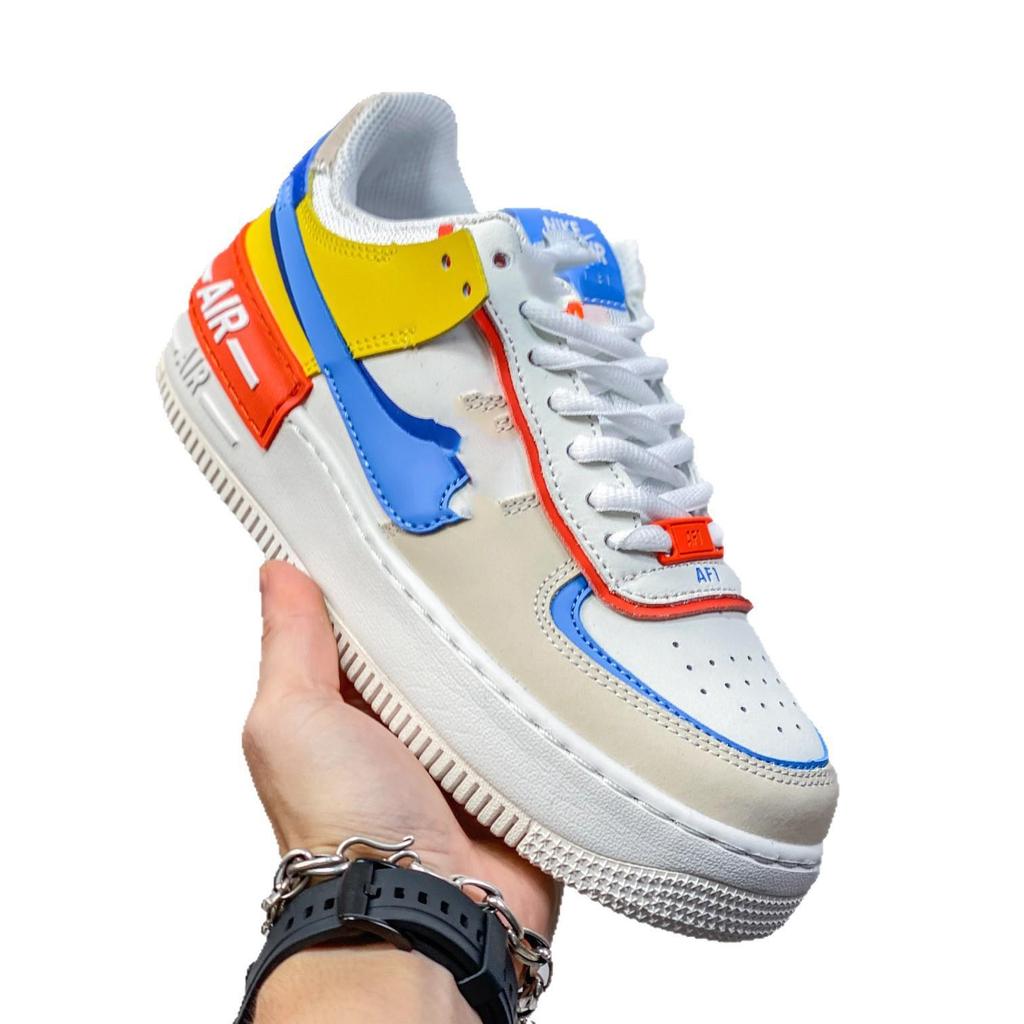 Women's AF1 Shadow Macaron Deconstructed Patchwork Sneakers - Thick Sole, Height-Enhancing, Versatile White Shoes