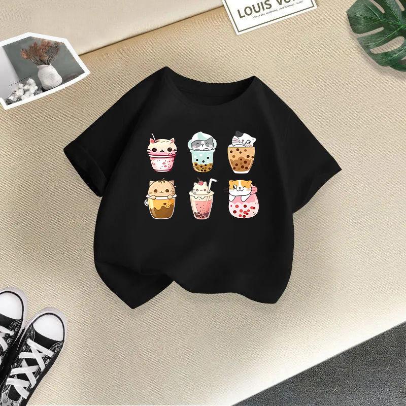 Children's Casual Short-sleeved T-shirt - Summer Boys' and Girls' Casual Cute Cat T-shirt