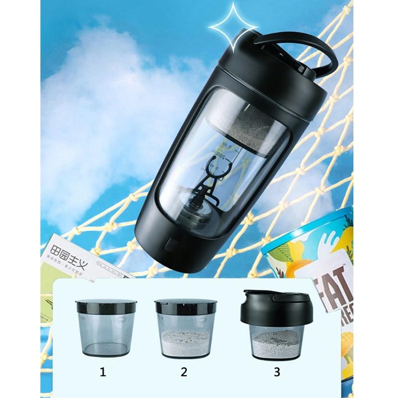 Electric Shaker Bottle 650ml Rechargeable Powerful with Powder Compartment for Smooth Protein Shakes Supplement Storage