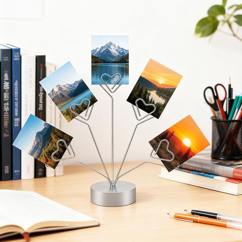 Tabletop Photo Tree Stand With Adjustable Metal Wires And Stable Round Base For Displaying Cards Photos Memos Holiday Decoration