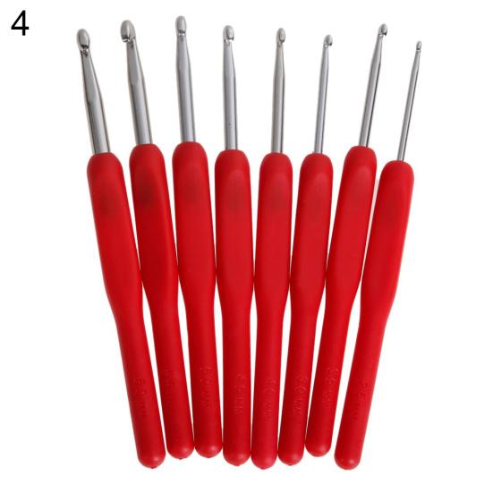 8 storlekar 2,5-6 mm Mjukt plasthandtag Hemma Aluminiumlegering Virkstickade Nålar