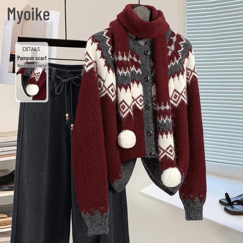 Women s Cozy Wool Blend Crew Neck Cardigan One Size