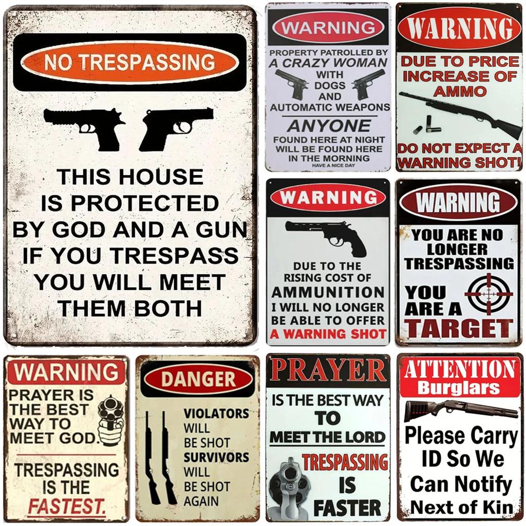 No Trespassing Plaque Metal Tin Signs Wall Decoration Vintage Art Posters Iron Painting for Man Cave Home Cafe Garden Club Bar