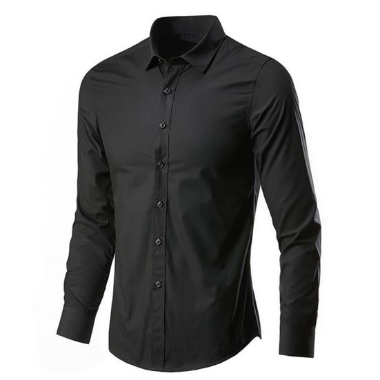 Camisa de manga larga para hombre, cárdigan de un solo pecho con botones de Color sólido, vestido informal con solapa, camisa de primavera para uso diario