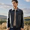 Futing Men's Heavyweight Sheepskin Lapel Leather Jacket